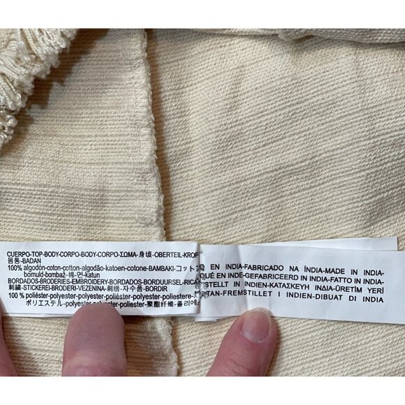 ZARA TRF_OUTERWEAR Faux Quilted Ivory Jacket Medium Ethnic Sherpa Embroidery EUC - Picture 11 of 16